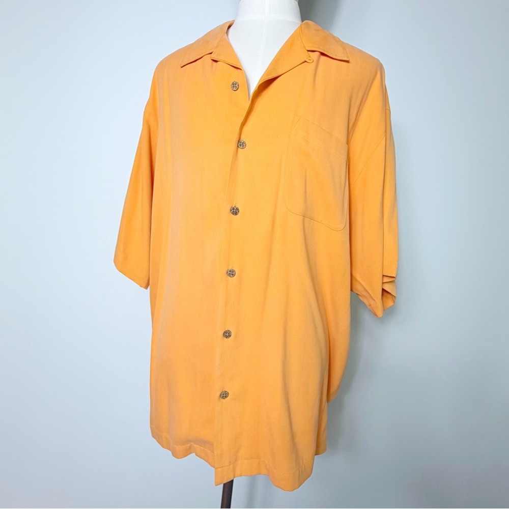 Tommy Bahama Men's silk shirt sleeve button down embroidered Orange Shirt Sz XL
